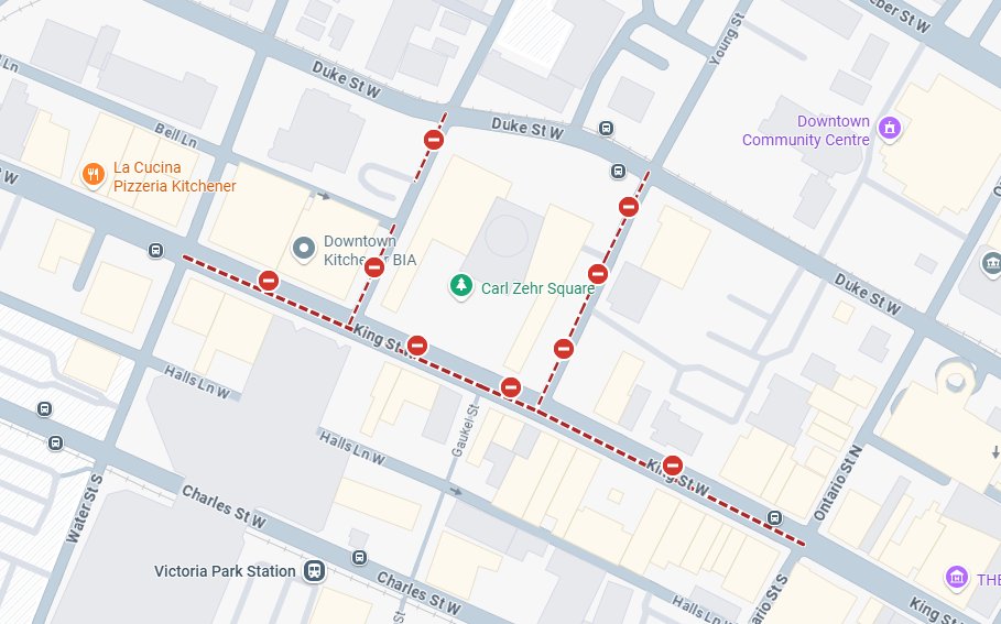 CLOSURE: A closure on the way for downtown Kitchener on King Street West between Water and Ontario Streets for the Wayback Music Festival.

It closes at 7 a.m. and spreads to those surrounding streets in the area as well, expected to remain closed until Sunday morning at 7 a.m.