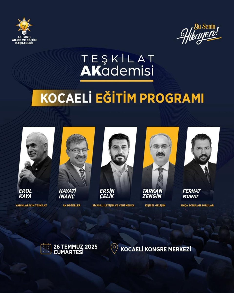 “BU SENİN HİKAYEN” diyerek çıktığımız bu yolda, inancımızı tazelemek, teşkilat ruhumuzu güçlendirmek ve birlikte yürüdüğümüz bu büyük davayı daha ileri taşımak için bir aradayız!

📚 Teşkilat Akademisi programımız,
📍 Kongre Merkezinde
🗓 Cumartesi Günü
🕘 Saat 09:00’da