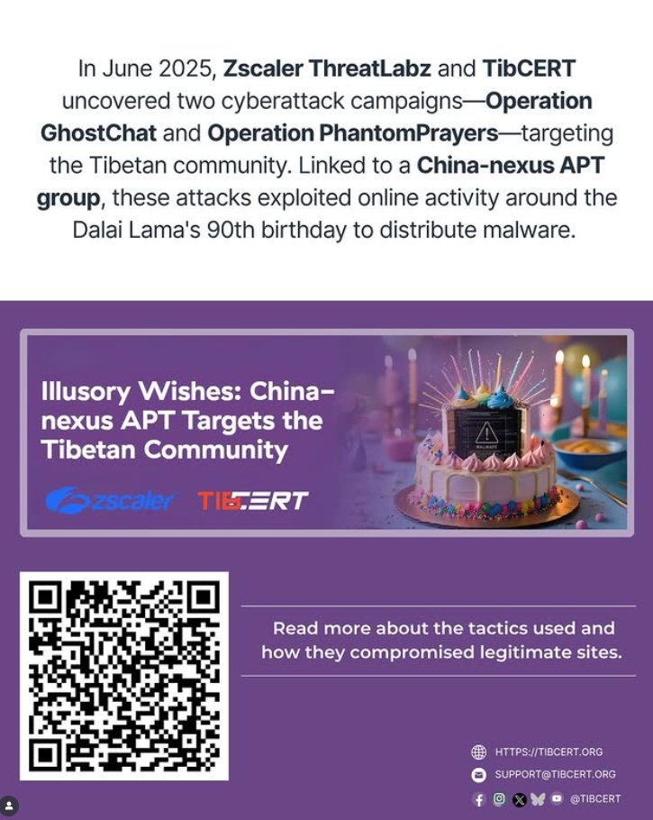 Zscaler ThreatLabz &amp; TibCERT have uncovered two targeted cyberattack campaigns against the Tibetan community—linked to a China-nexus APT group. These attacks aim to surveil, suppress, and control Tibetan digital spaces. A stark reminder of the CCP’s transnational repression