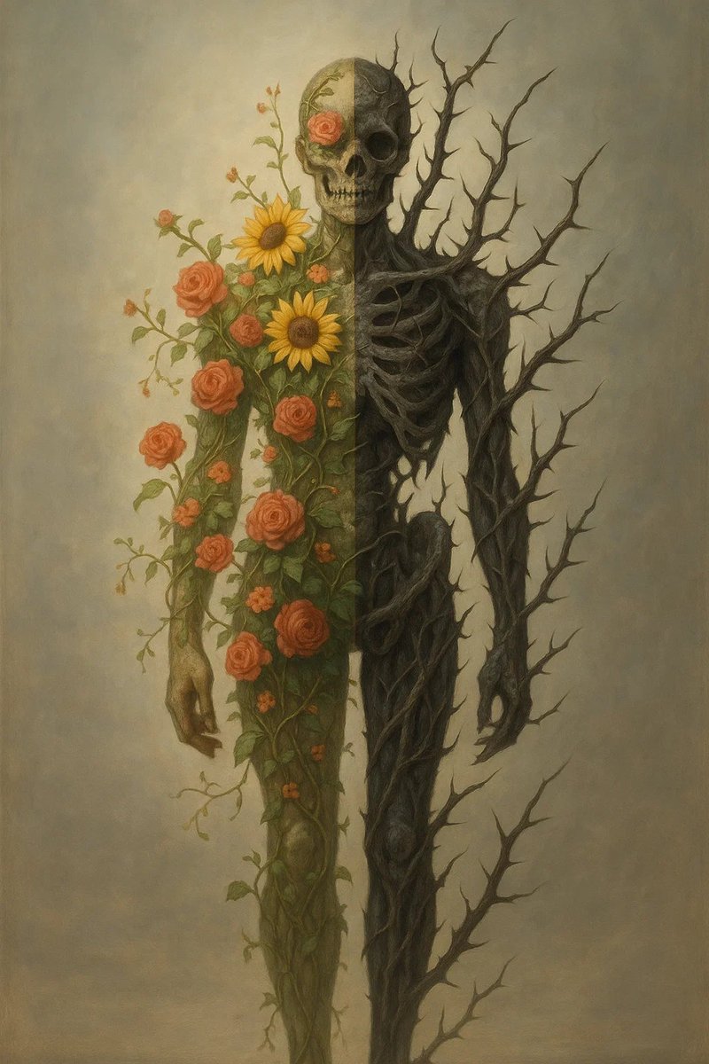 epicure_peechu's tweet image. Life and decay with each living day
a quiet truth wrapped in poetic gray.

Each breath we take, a bloom and fade,
a dance of light with creeping shade

#ExistentialThoughts