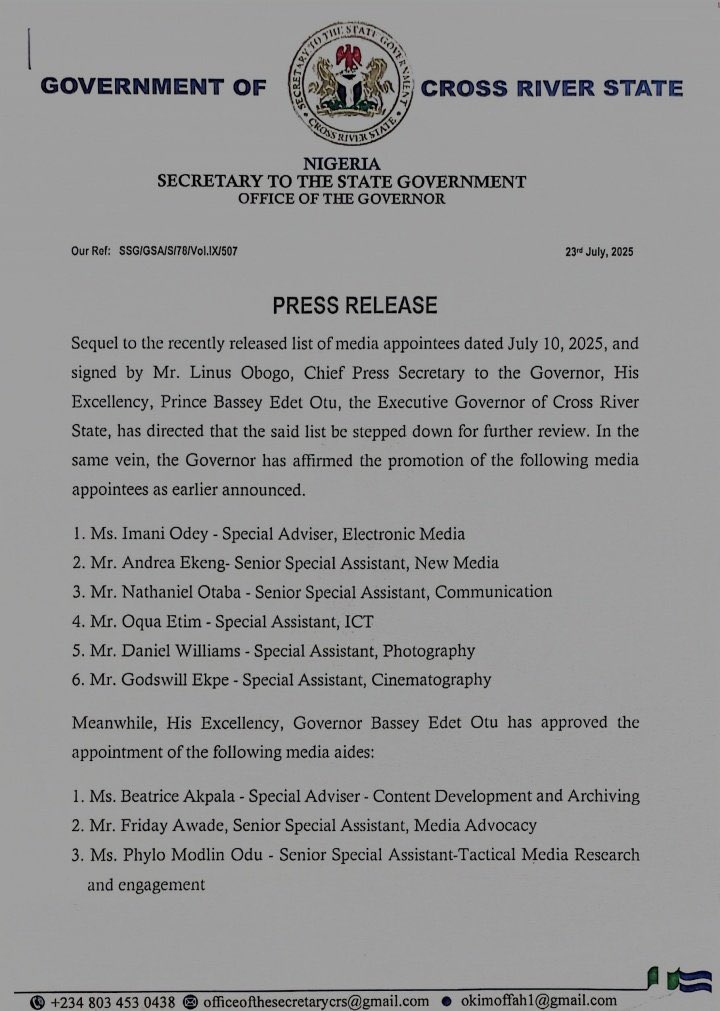 Bassey_Ita_'s tweet image. Two weeks later, my appointment as the Special Assistant to the Governor on X Management has been reversed, pending further review.
I appreciate the State Governor for the opportunity to serve the State in that capacity.
I also thank all you for your support.
God bless CRS