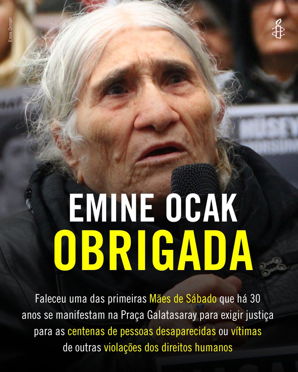 Faleceu #EmineOcak, uma das primeiras #MãesdeSábado a manifestar-se na #PraçaGalatasaray, era uma corajosa #defensora dos #direitoshumanos que exigia justiça pela morte sob tortura do seu filho Hasan, em março de 1995.
