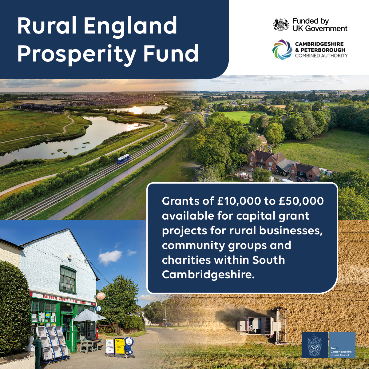 🙌📢Over £350,000 is now available through the Rural England Prosperity Fund to support rural businesses and community projects in South Cambridgeshire. Apply now and help shape the future of your community! Check out the grants page of our website to find out more.