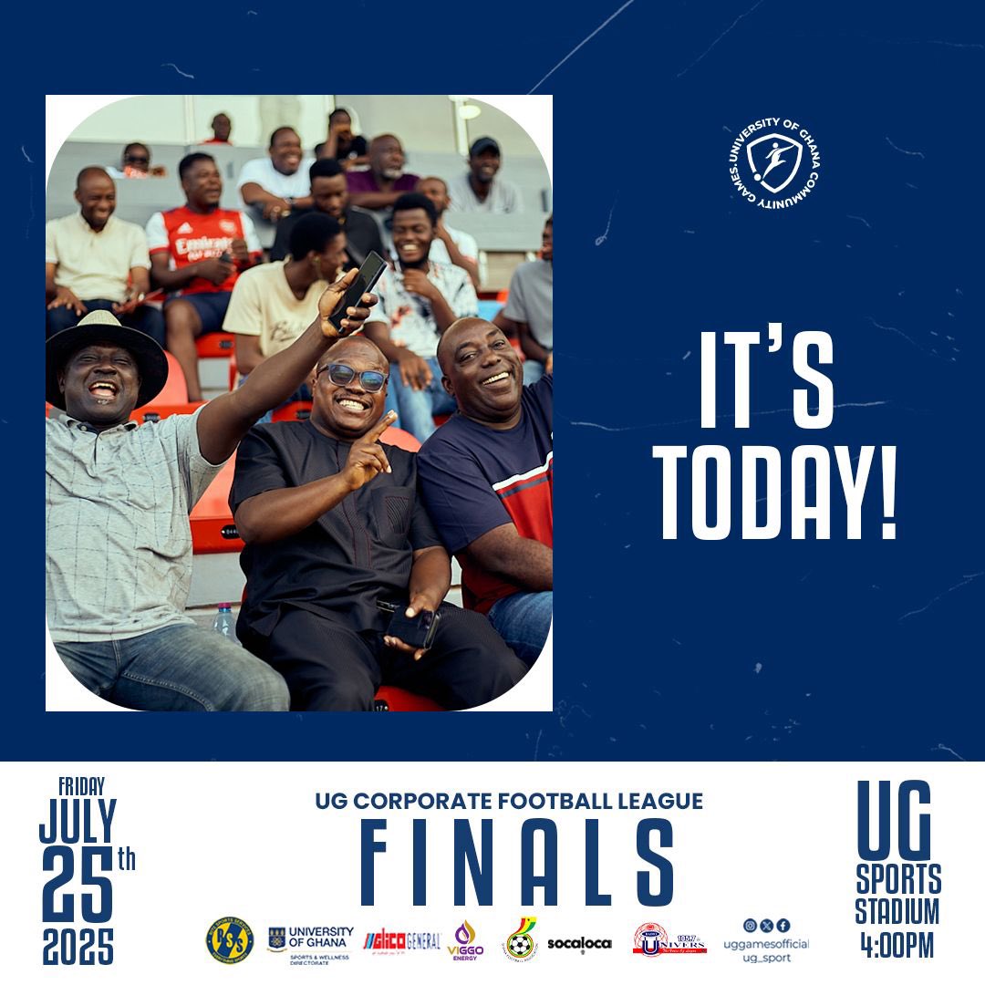 uggamesofficial's tweet image. The wait is over!!
The #ugcfl25 Finals kick off TODAY at 4PM at the UG Sports Stadium!
Come witness the excitement, passion, and action live!
#ugcfl25 #ugcorporatefootballleague #uglegon