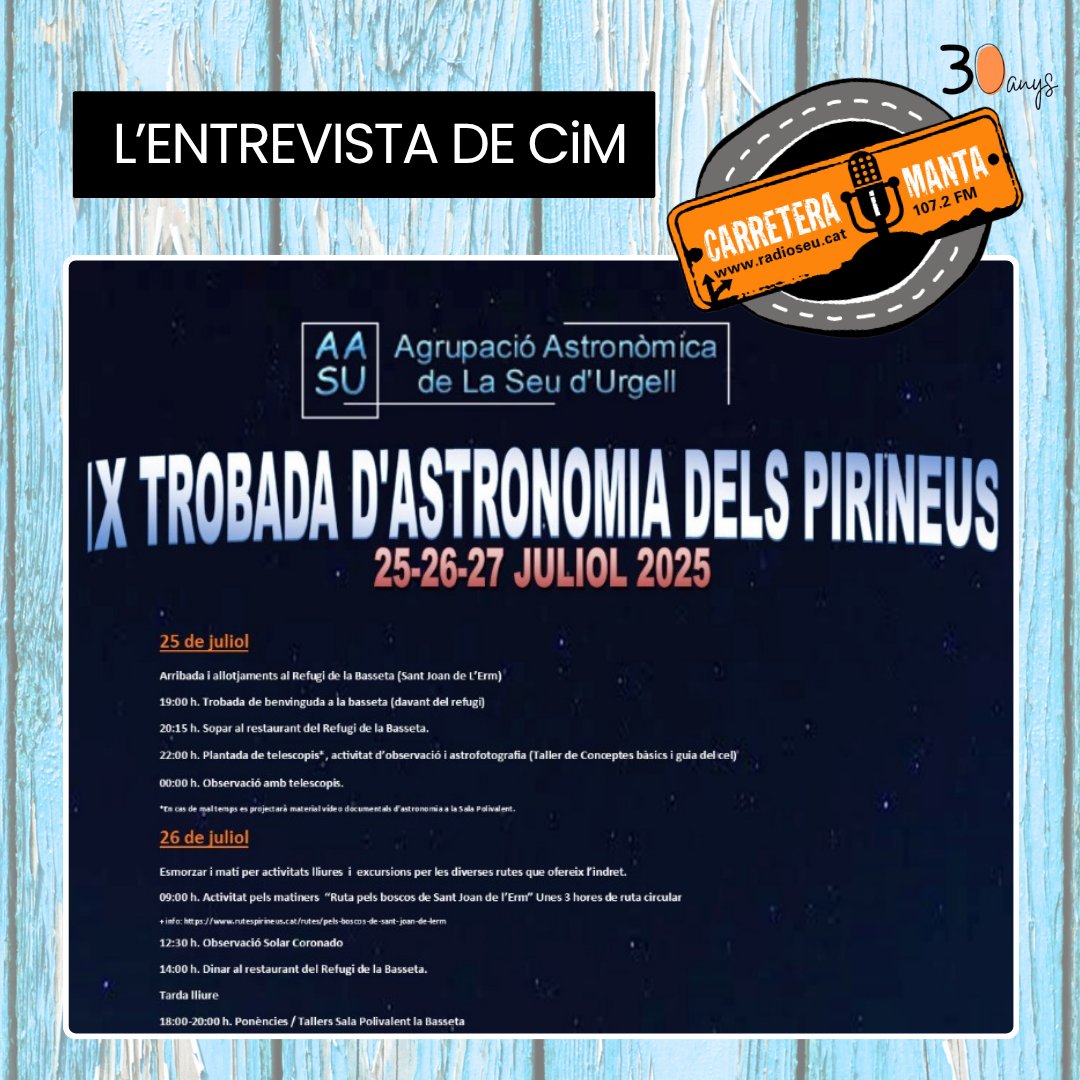 RadioSeu's tweet image. A LA CARTA | Entrevista a Albert Picado i Miguel Martín, amb motiu de la celebració, al refugi de la Basseta de Sant Joan de l'Erm, de la 9a Trobada d'Astronomia dels #Pirineus.
▶️Enllaç al pòdcast: tuit.cat/emA2G
▶️Informació prèvia:tuit.cat/dVuk7