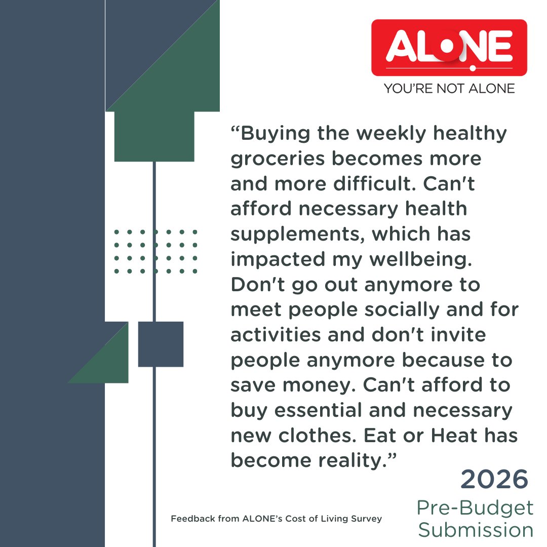 ALONE_IRELAND's tweet image. The message we’re getting from this survey and the over 43,000 older people we support is simple; older people can’t wait. They can’t wait for action on the cost of living. 

A summary of the Pre - Budget submission is available here alone.ie/library/alone-…

Visit: alone.e