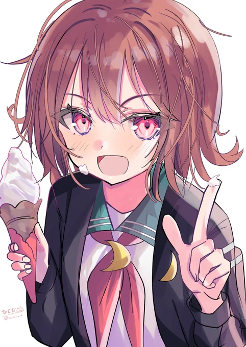 「ほらアイスがついてるよ～」自分も付いてる睦月 #艦これ版深夜の真剣お絵描き60分一本勝負 #艦これ版真剣お絵描き60分一本勝負_20250723