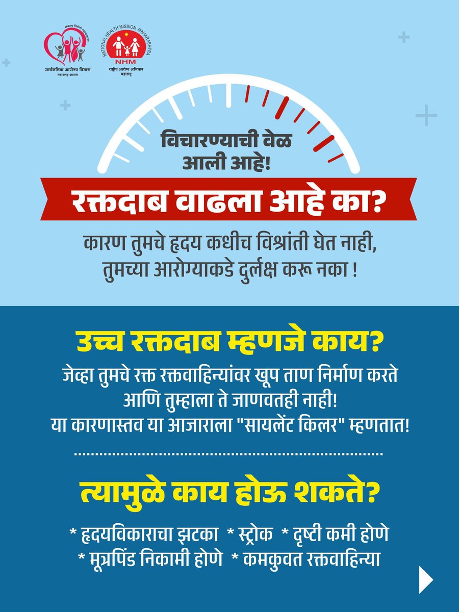 MahaHealthIEC's tweet image. आजच आपले आरोग्य तपासा आणि जीवनशैलीत सकारात्मक बदल करा.
सोप्या आणि परिणामकारक टिप्सचे पालन करा

#CheckYourBP #HealthyHeart #BloodPressureAwareness  #HypertensionAwareness #PreventHighBP #HealthyLifestyle #KnowYourNumbers  #WellnessMatters #PublicHealthDepartment…