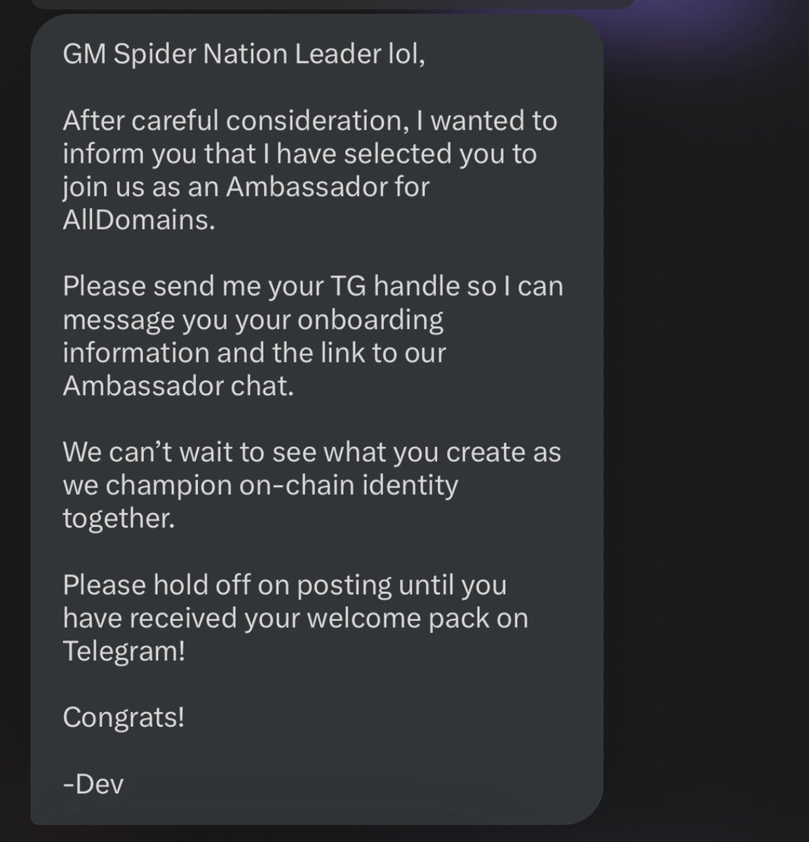 spidersol_'s tweet image. Gm frens
I woke up feeling grateful…. not just for health, not just for Solana pumping, but for the journey ahead.
I’m proud to share I’ve officially joined the @alldomains_ family as an ambassador 🧬
Let’s keep building identity, one name at a time.
Spidernation is going…