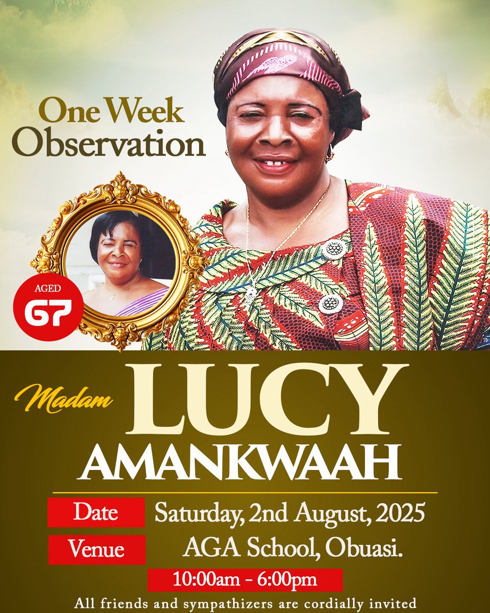 I officially invite you to the one week observation of my beloved mother on the 2nd August, 2025.

Thank you!
