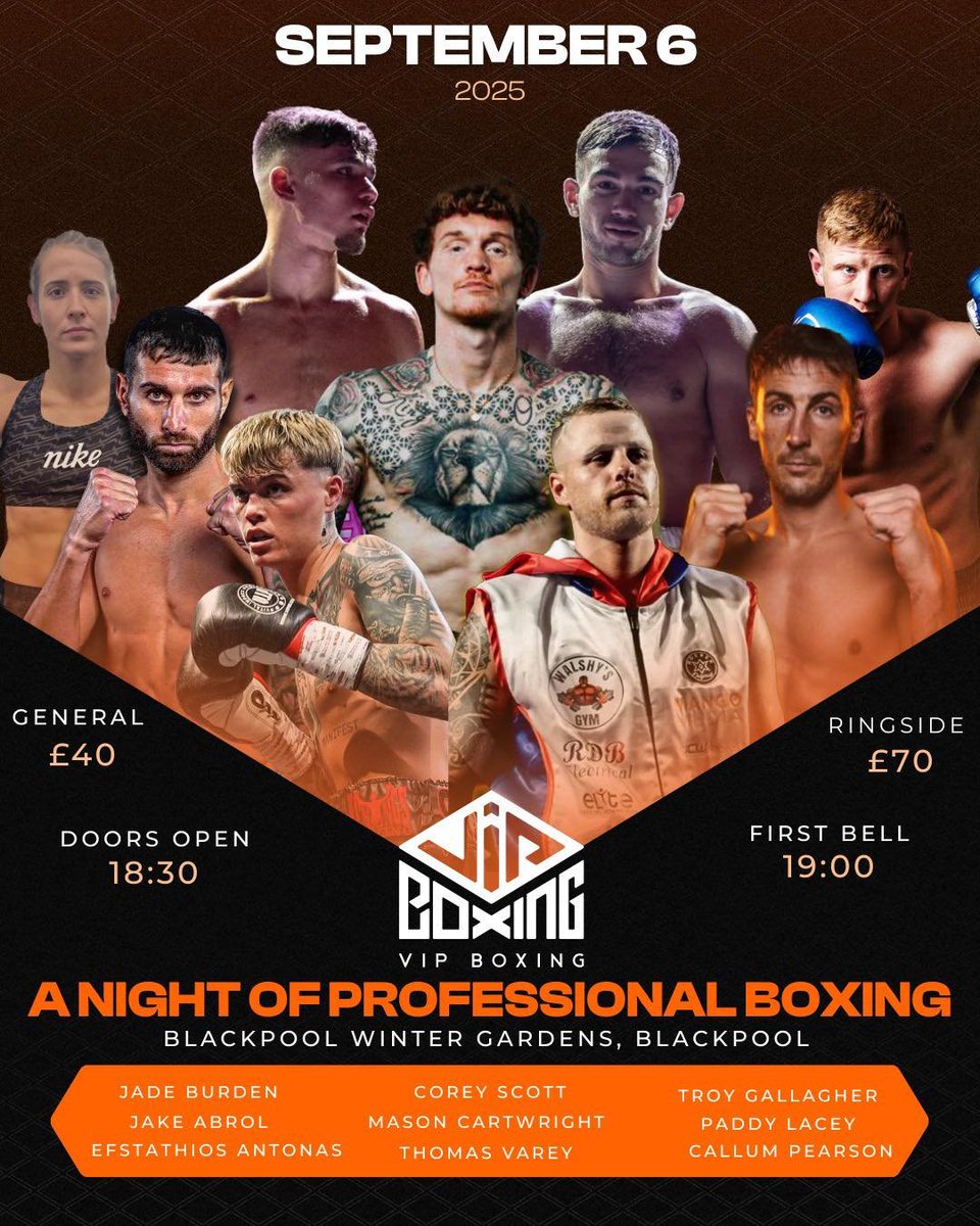 Seb Sternik (@seb_sternik) on Twitter photo VIP Boxing have announced another big show at Blackpool's Winter Gardens
Former WBO European, WBC silver & British title challenger <a href="/masoncartwright/">Mason Cartwright</a> will headline
Undercard to include <a href="/JakeAbrol/">Jake Abrol</a>, <a href="/paddy_lacey/">Paddy Lacey</a>, Efstathios Antonas, Corey Scott and Troy Gallagher
<a href="/vipboxing/">VIPboxing</a> VIP Boxing have announced another big show at Blackpool's Winter Gardens
Former WBO European, WBC silver & British title challenger <a href="/masoncartwright/">Mason Cartwright</a> will headline
Undercard to include <a href="/JakeAbrol/">Jake Abrol</a>, <a href="/paddy_lacey/">Paddy Lacey</a>, Efstathios Antonas, Corey Scott and Troy Gallagher
<a href="/vipboxing/">VIPboxing</a>