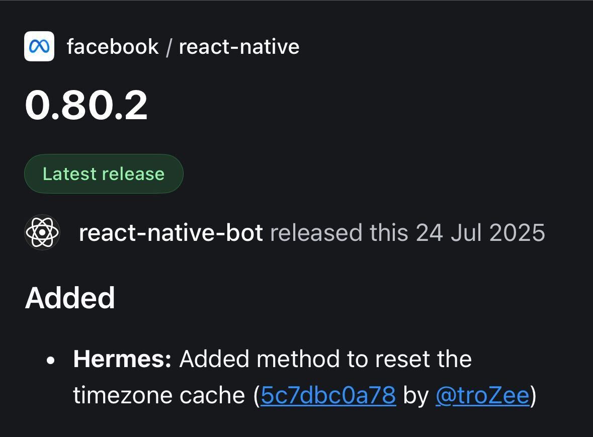 trozee_dev's tweet image. 🎉 Excited to share that my timezone fix just landed in React Native v0.80.2 🚀
Huge thanks to @cortinico @CipolleschiR @tmikov
and all @callstackio devs for the support, reviews, and collaboration.
github.com/facebook/react…