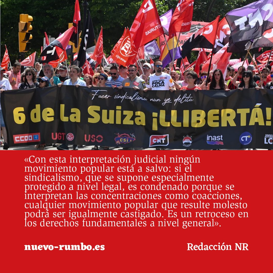 _NuevoRumbo_'s tweet image. Las 6 de la Suiza. Los 6 de Zaragoza. Los trabajadores del metal de Cádiz. Casos más visibles de una violencia que es constante contra el movimiento obrero: la represión.
«Un retroceso en los derechos fundamentales». Lee la entrevista a las @6delaSuiza 👇🏼
nuevo-rumbo.es/2025/07/09/las…