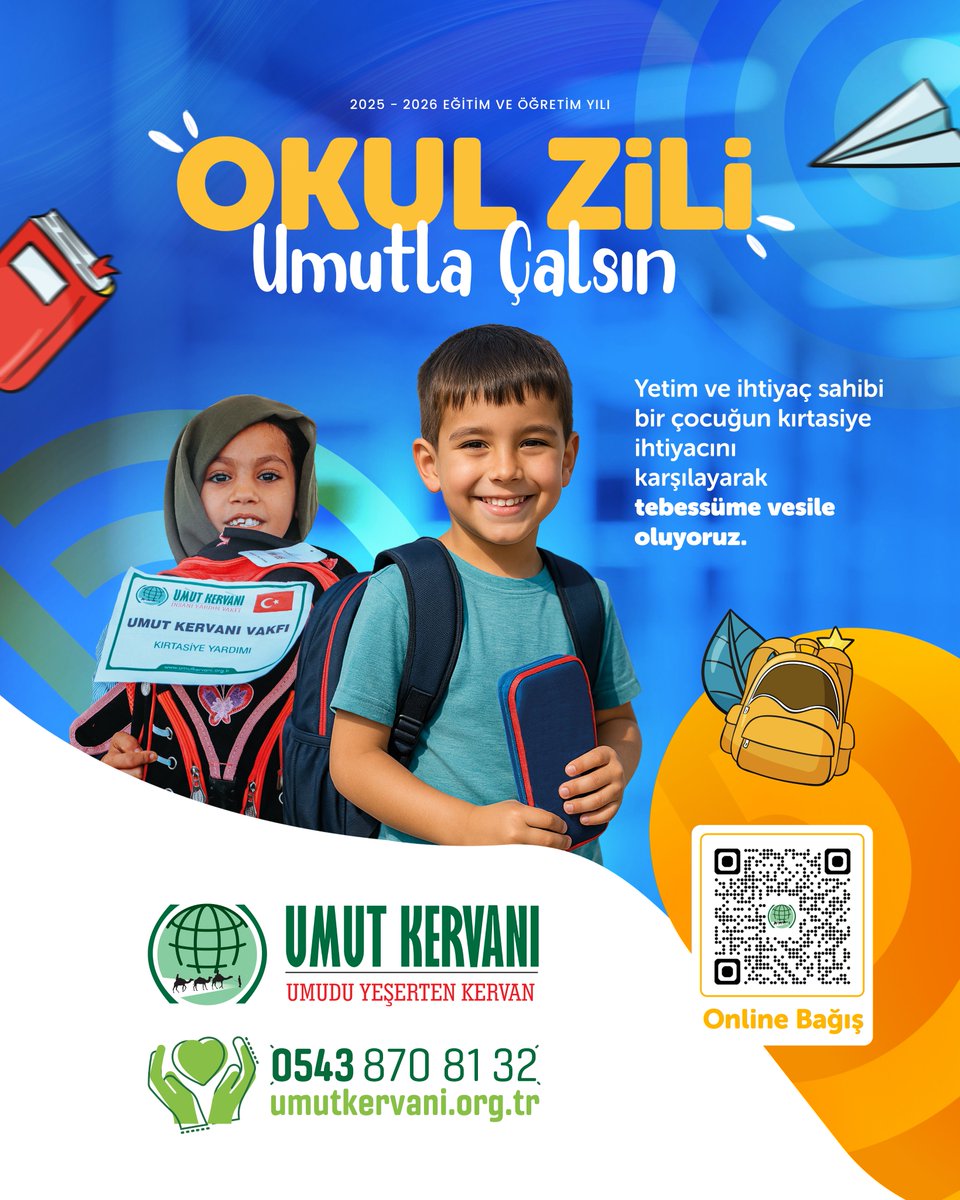 “Okul Zili Umutla Çalsın” diye…

Umut Kervanı olarak yalnızca bir ülkede değil, dünyanın dört bir yanında ihtiyaç sahibi öğrencilerin yanında oluyoruz.

Kalem, defter, çanta… Eğitim için ne gerekiyorsa, çocukların yüzündeki gülümsemeye dönüşüyor.

Yeni döneme umutla başlasınlar