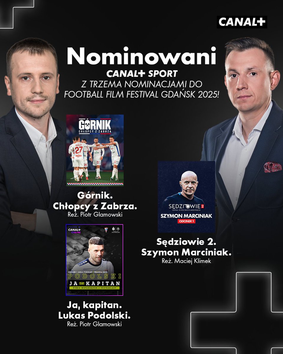 CANAL+ SPORT (@canalplus_sport) on Twitter photo Miło nam ogłosić, że nasze produkcje otrzymały 3 nominacje do nagrody "Złota Jedenastka" im. Andrzeja Trojanowskiego, która zostanie przyznana podczas Football Film Festival Gdańsk 2025! 🤩 <a href="/p_glamo/">Piotr Glamowski</a> i <a href="/maciek_klimek/">Maciek Klimek</a> gratulujemy i trzymamy kciuki! 👏
📺 Nominowane odcinki seriali Miło nam ogłosić, że nasze produkcje otrzymały 3 nominacje do nagrody "Złota Jedenastka" im. Andrzeja Trojanowskiego, która zostanie przyznana podczas Football Film Festival Gdańsk 2025! 🤩 <a href="/p_glamo/">Piotr Glamowski</a> i <a href="/maciek_klimek/">Maciek Klimek</a> gratulujemy i trzymamy kciuki! 👏
📺 Nominowane odcinki seriali