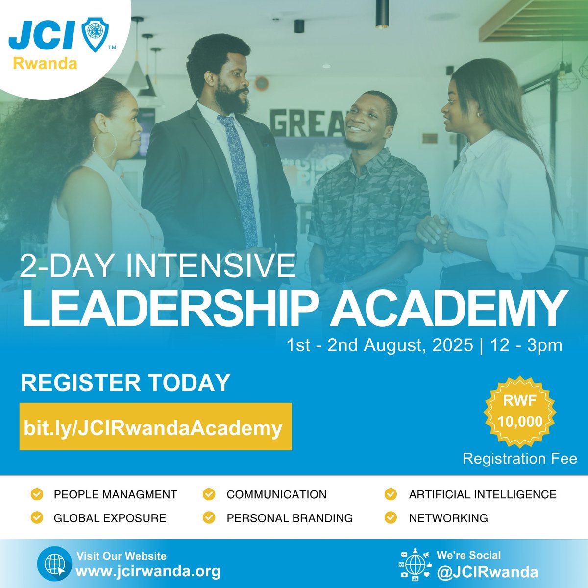 Let's achieve breakthrough together 

-Unlock practical leadership skills and essential digital knowledge through practical sessions

-Your chance to grow, connect &amp; lead with confidence in today’s tech-driven world.

-Get certificate &amp; update your Resume

bit.ly/JCIRwandaAcade…