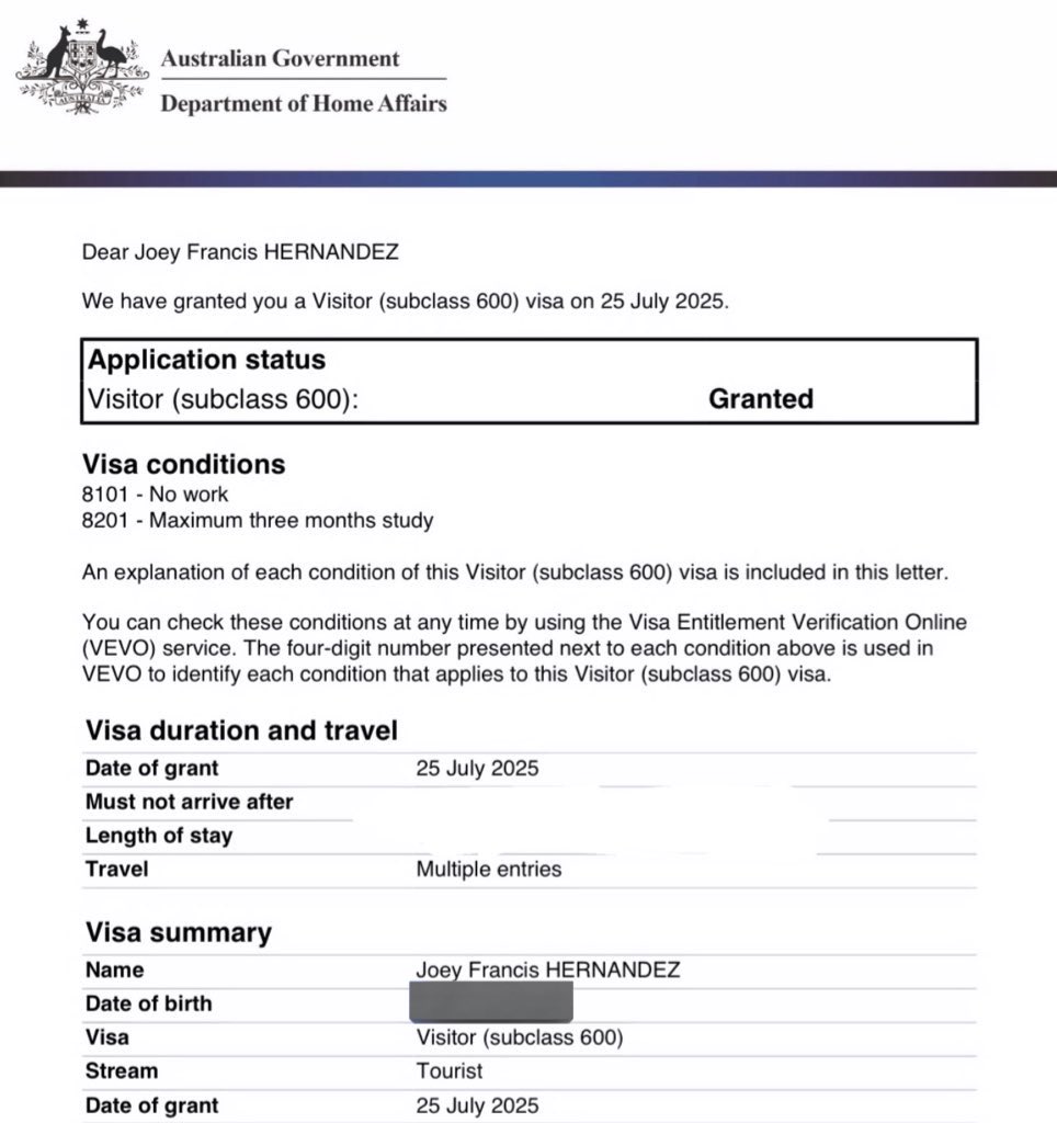 joefranc's tweet image. Flying to Sydney 🇦🇺on Aug 20-26. Doing WFH there and probably attending a meeting. Happy to say hi to Twitter mutuals in SYD.
(Also, record time visa release 40 minutes from biometrics to visa grant email!)