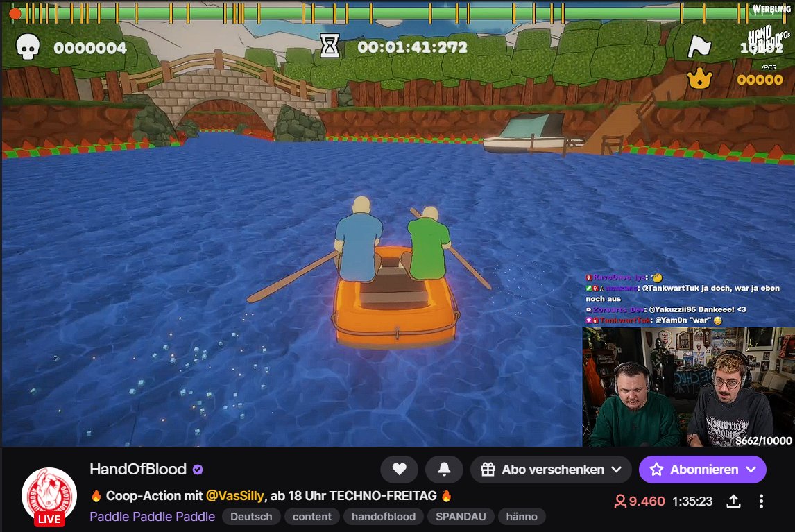 Ich kanns kaum glauben... Heute um 15 Uhr kommt mein Coop Paddel RageGame "Paddle Paddle Paddle" auf Steam raus und <a href="/HandOfBlood/">Hänno 🏳️‍🌈 #EINS</a> und <a href="/RealVasSilly/">VasSilly</a> paddeln gerade schon in das Game rein 😍🥳

Was für ein absolut geiler Tag...
