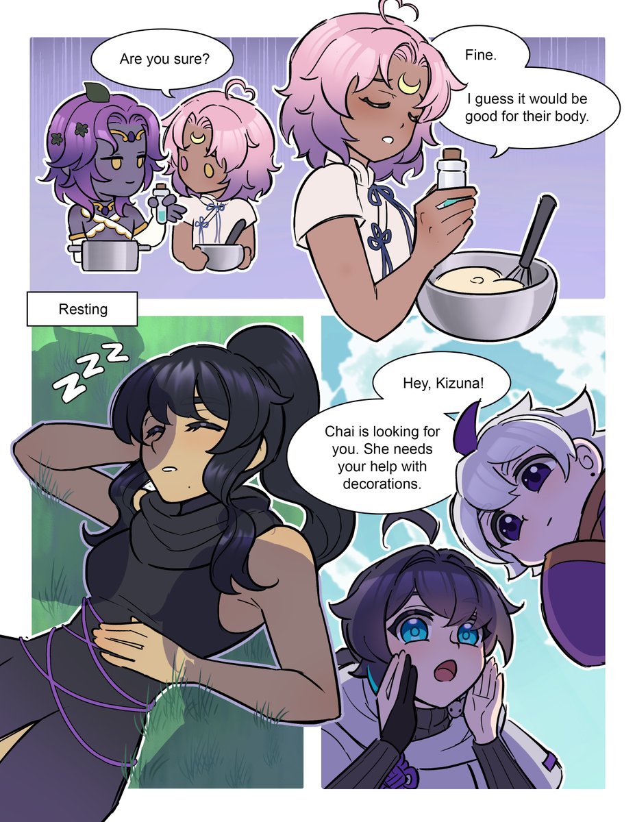 yue_yue1102's tweet photo. Comic section 'Back in Bakumori' that I've contributed for 🪻 Bakumori Garden | Fanzine by Guildies 💜☺️ @guildiestavern

Thank you so much for having me!! I hope everyone enjoyed the zine~
Story @shotospancakes 🌟
The garden backgrounds @phongtunguyet 
#BakumoriGarden2025 https://t.co/BOI4DienSF