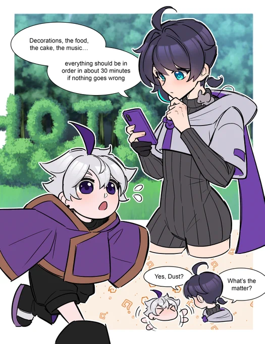 Comic section 'Back in Bakumori' that I've contributed for 🪻 Bakumori Garden | Fanzine by Guildies 💜☺️ @guildiestavern

Thank you so much for having me!! I hope everyone enjoyed the zine~
Story @shotospancakes 🌟
The garden backgrounds @phongtunguyet 
#BakumoriGarden2025 