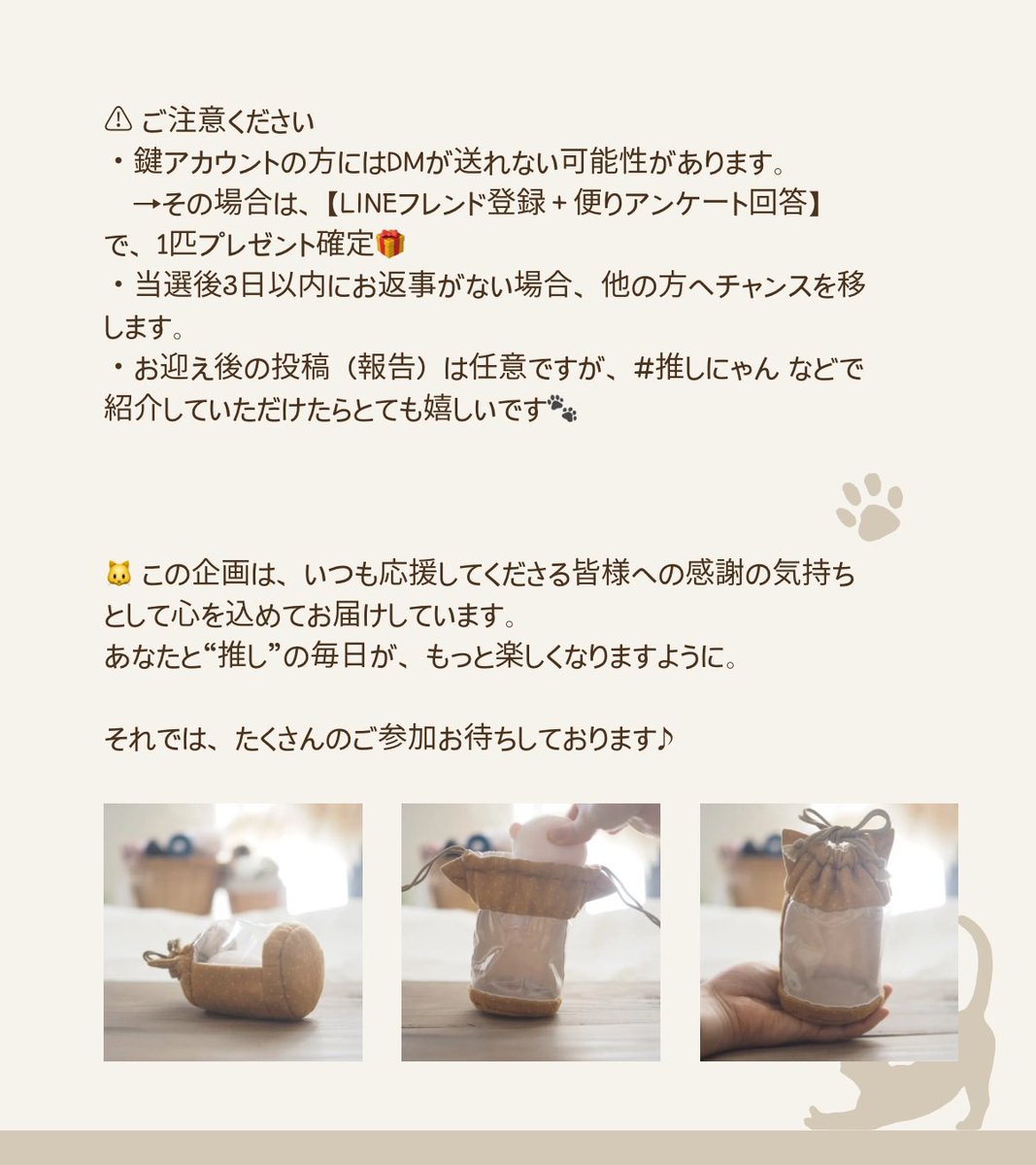 goodtaiwanfun's tweet photo. 🎁推しにゃんプレゼント企画🎁
先日ご紹介した試作の「推しにゃん」を1名様に🎁
11cmぬい対応・透明窓つき猫耳ポーチ🐱

📌応募方法
この投稿を【いいね＆リツイート】で完了！
🗓応募締切：8/3（日）23:59
📢当選発表：8/4（月）お昼ごろDM

詳細は画像をチェック！

 #ぬい活 #プレゼント企画 https://t.co/LFofZ53oRT