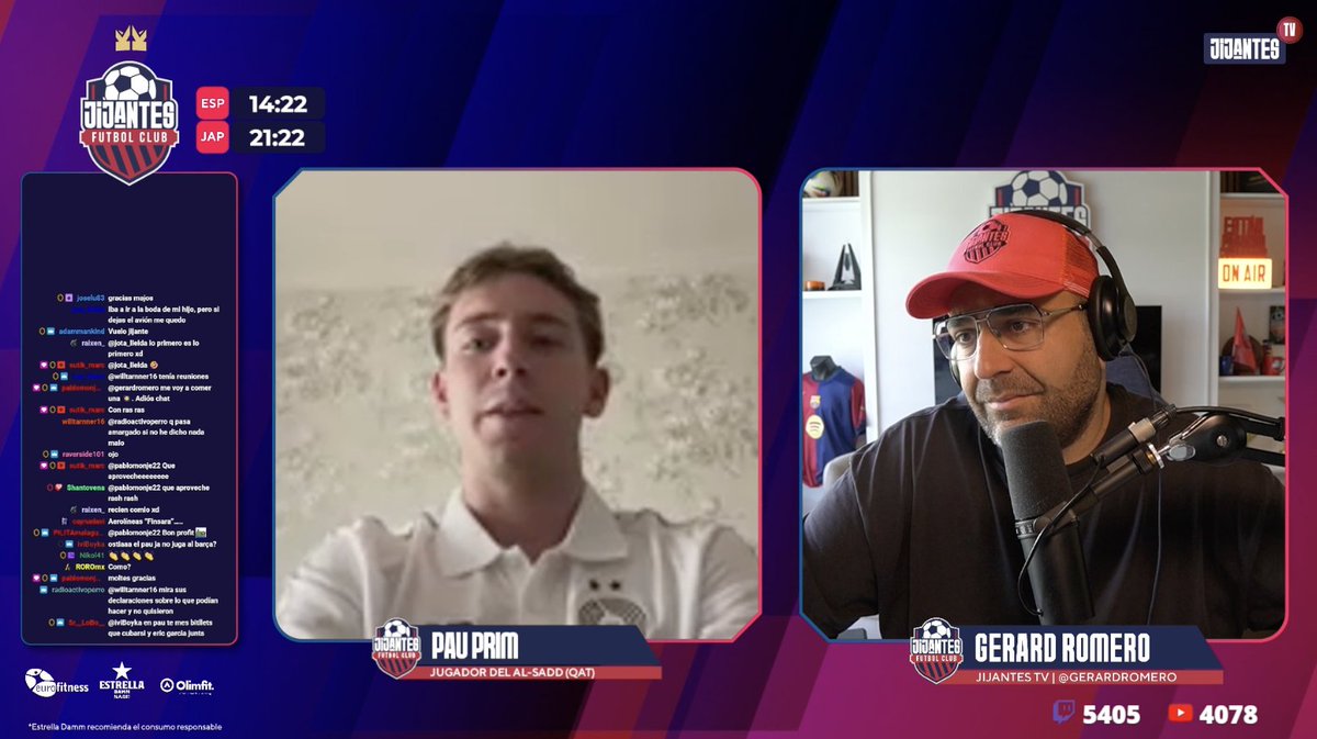 JijantesFC's tweet image. 📺 DIRECTO @JijantesFC
⚽️ Hablamos con Pau Prim, exjugador del Barça Atlètic, recientemente incorporado al Al-Sadd de Qatar
🔗 twitch.tv/gerardromero