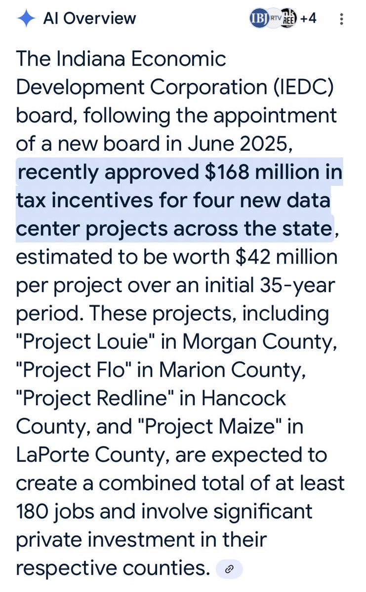 HoosierTruth (@hoosier_truth) on Twitter photo Here are the 4 new data centers and their “code names” that the “New” <a href="/Indiana_EDC/">Indiana Economic Development Corp.</a> approved.
Is it just me or does everyone else find it beyond creepy that they use “code” on all this stuff? <a href="/GovBraun/">Governor Mike Braun</a> <a href="/MicahBeckwith/">TheMicahBeckwith</a> <a href="/RobMKendall/">Rob Kendall</a> <a href="/KColbertReport/">Ken Colbert</a> <a href="/Indy_reporter_/">indy reporter</a> <a href="/SenatorCollins/">Sen. Susan Collins</a> Here are the 4 new data centers and their “code names” that the “New” <a href="/Indiana_EDC/">Indiana Economic Development Corp.</a> approved.
Is it just me or does everyone else find it beyond creepy that they use “code” on all this stuff? <a href="/GovBraun/">Governor Mike Braun</a> <a href="/MicahBeckwith/">TheMicahBeckwith</a> <a href="/RobMKendall/">Rob Kendall</a> <a href="/KColbertReport/">Ken Colbert</a> <a href="/Indy_reporter_/">indy reporter</a> <a href="/SenatorCollins/">Sen. Susan Collins</a>