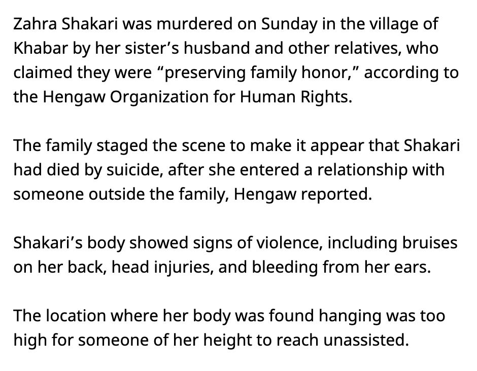 IranWireEnglish's tweet image. 17-year-old girl murdered by her family in ‘Honor Killing’ in #Iran
Full story: iranwire.com/en/women/14347… #factchecking #womanlifefreedom
