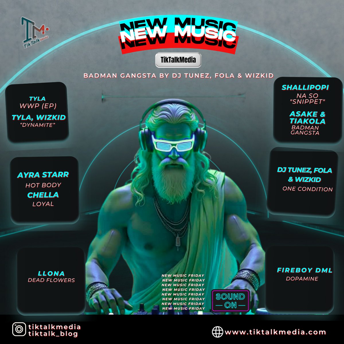 tiktalk_media's tweet image. NEW MUSIC FRIDAY 🎶
🌐👤 ASAKE & TIAKOLA
💽BADMAN GANGSTA
🌐👤 TYLA
💽 WWP (EP)
🌐👥 DJ TUNEZ, WIZKID & FOLA
📀 ONE CONDITION
🌐👤 AYRA STARR
📀 HOT BODY
🌐👤 CHELLA
📀 LOYAL
🌐👤 FIREBOY DML
📀 DOPAMINE
🌐👤 LLONA
📀 DEAD FLOWERS
🌐👤 SHALLIPOPI
📀 NA SO "SNIPPET"
🌐👤TYLA,…