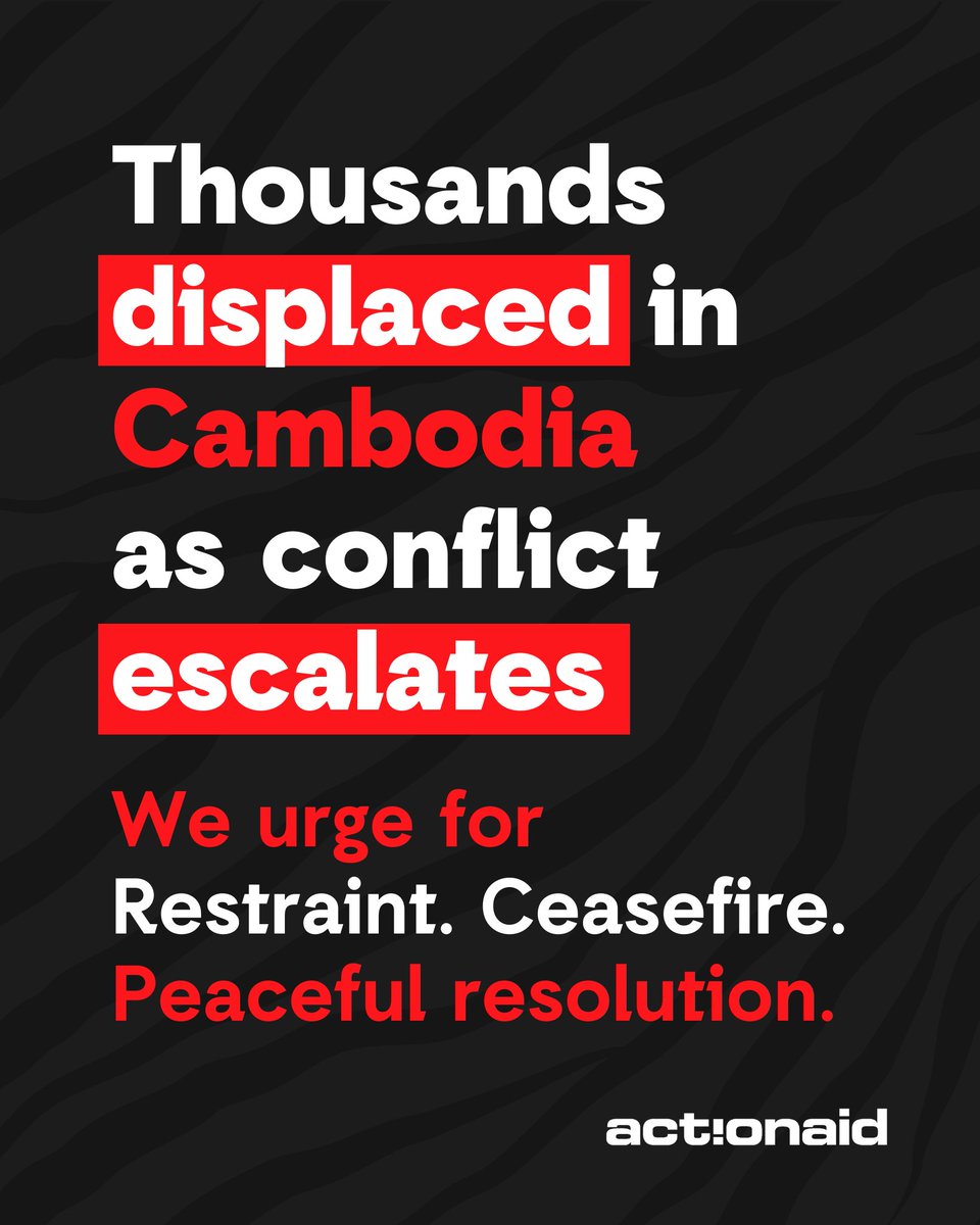 ActionAid's tweet image. In Cambodia, thousands are now displaced as violence escalates. Parents are running to safety with children in their arms, unsure of what tomorrow holds.
ActionAid is working with local partners to respond but more support is urgently needed.
Read more: bit.ly/46Wu4FS