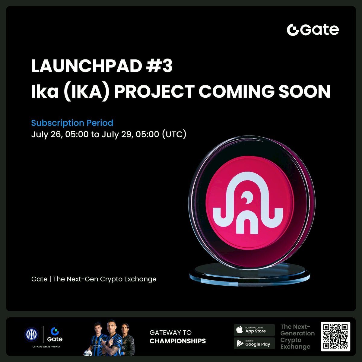 Gate 第3 期Launchpad $IKA 即將開放可以使用USD1 或GT 認購總量有2億$IKA ，採FCFS (1 IKA = 0.025  USD1） 認購時間：7/26 13:00 - 7/29 13:00 交易時間：7/29 18:00  👉🏻這邊註冊完成KYC參加https://t.co/Jc1BgU7HfD @Gateio_zh @Gate_io #Gate #