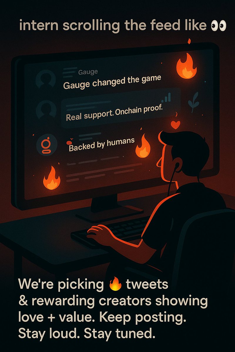 gauge_e1's tweet image. Intern scrolling the feed like 👀
Seeing bullish tweets about Gauge creators are ready to take back what’s theirs
Don’t forget:
We’re picking a few of those tweets and rewarding them for showing love + dropping value.
Keep posting. Stay loud. Stay tuned 🫡