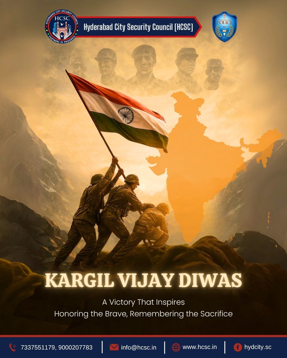 HCSC_Hyd's tweet image. Kargil Vijay Diwas honors the grit and glory of our brave soldiers—who scaled heights, defended every inch, and redefined sacrifice. Their courage lives on in every proud flutter of the tricolor. Let’s live their legacy every day 🇮🇳
#KargilVijayDiwas