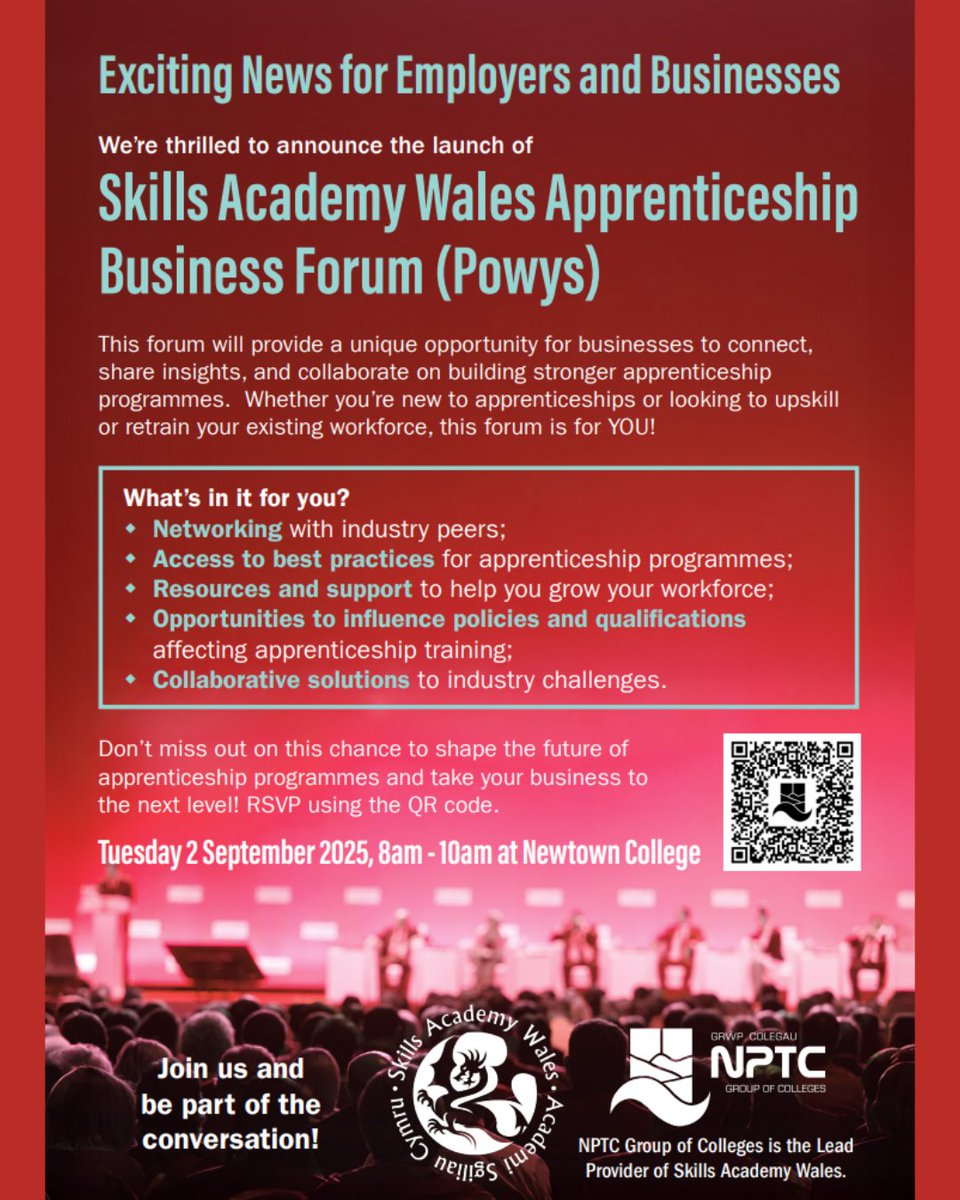 MWMG (Mid Wales Manufacturing Group) (@mwmgwales) on Twitter photo Skills Academy Wales Apprenticeship Business Forum (Powys)
Tuesday 2nd September 2025 | 8-10am, Newtown College
Sign up here - mwmg.org/news-announcem…
<a href="/NPTCGroup/">Grŵp Colegau NPTC Group of Colleges</a> Skills Academy Wales Apprenticeship Business Forum (Powys)
Tuesday 2nd September 2025 | 8-10am, Newtown College
Sign up here - mwmg.org/news-announcem…
<a href="/NPTCGroup/">Grŵp Colegau NPTC Group of Colleges</a>