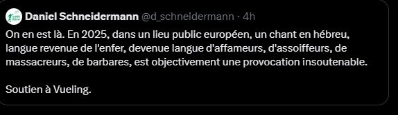 Jack L’Édenteur 🎗️// 🇫🇷🇲🇦🇮🇱 // 🦷 (@jack_bbt) on Twitter photo Un conseil <a href="/d_schneidermann/">Daniel Schneidermann</a> quand t’es antisémite de base, évite de tweeter à 3h du mat après 4 bouteilles de tequila et quelques rails de coke.
Ça laisse des traces. Un conseil <a href="/d_schneidermann/">Daniel Schneidermann</a> quand t’es antisémite de base, évite de tweeter à 3h du mat après 4 bouteilles de tequila et quelques rails de coke.
Ça laisse des traces.