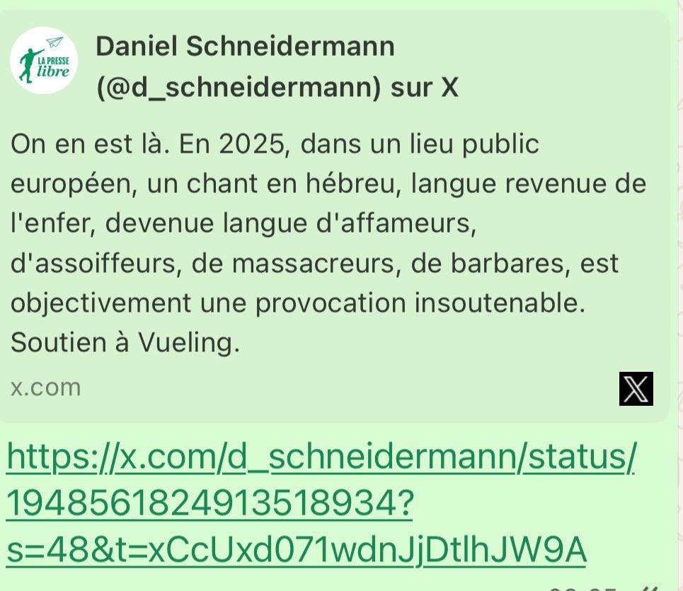 nifergan's tweet image. Il faut regarder en face ces gens comme @d_schneidermann pour ce qu'ils sont : des petainistes dévorés par leur haine, des ratés enragés et racistes.
Ils osent en plus se prétendre de gauche. Mais cassez vous de ce pays, bous nous faites honte.