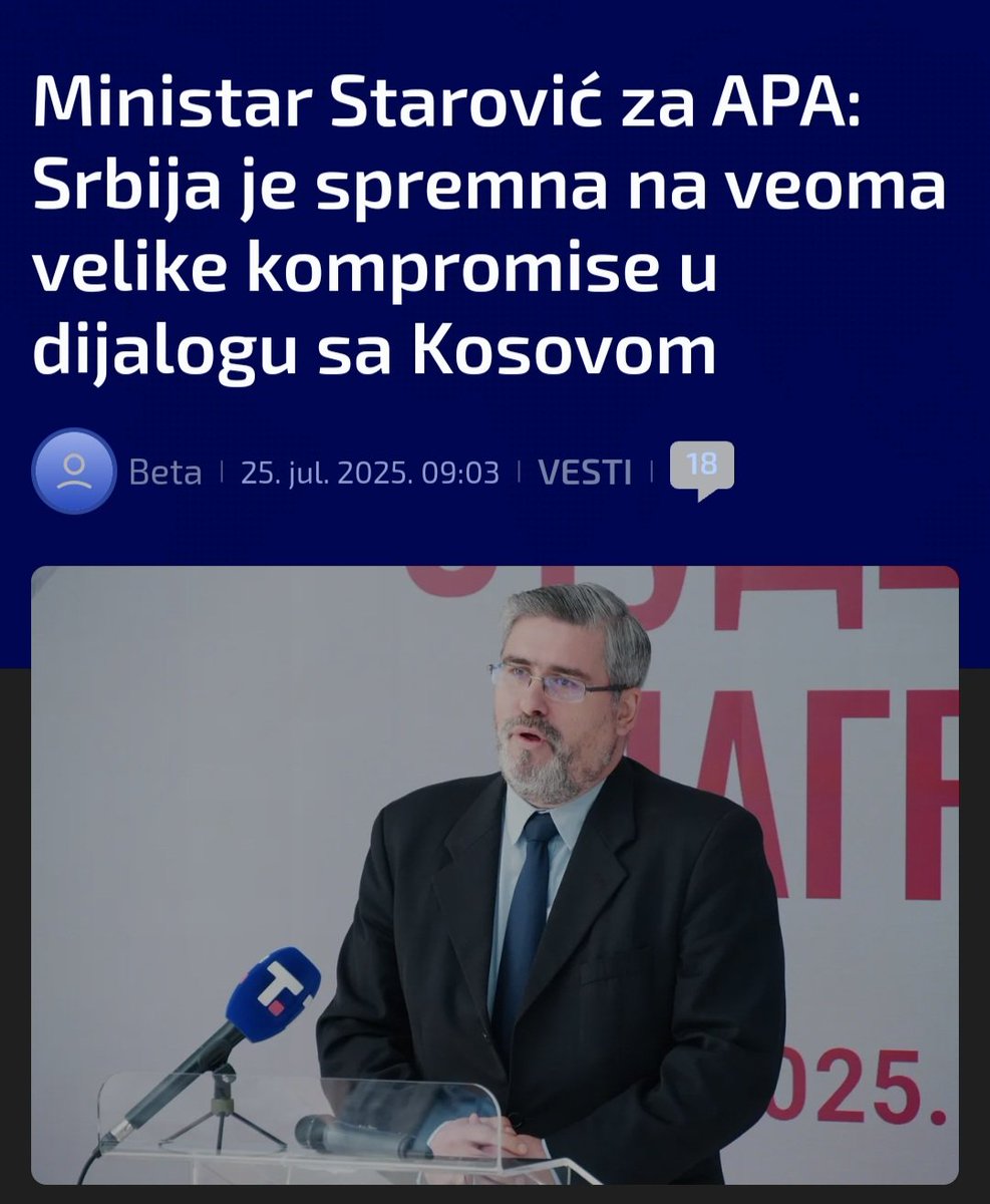 DejanMilo683550's tweet image. Nakon što je režim priznao prerogative državnosti tzv Kosova,kako se još prošle godine pisalo u inostranim medijima,novo kreativno rešenje i kompromis bi bio status posmatrača za tzv Kosovo u UN po uzoru na Palestinu. Izdaja je za režim je kreativan pristup.
Mora promena.