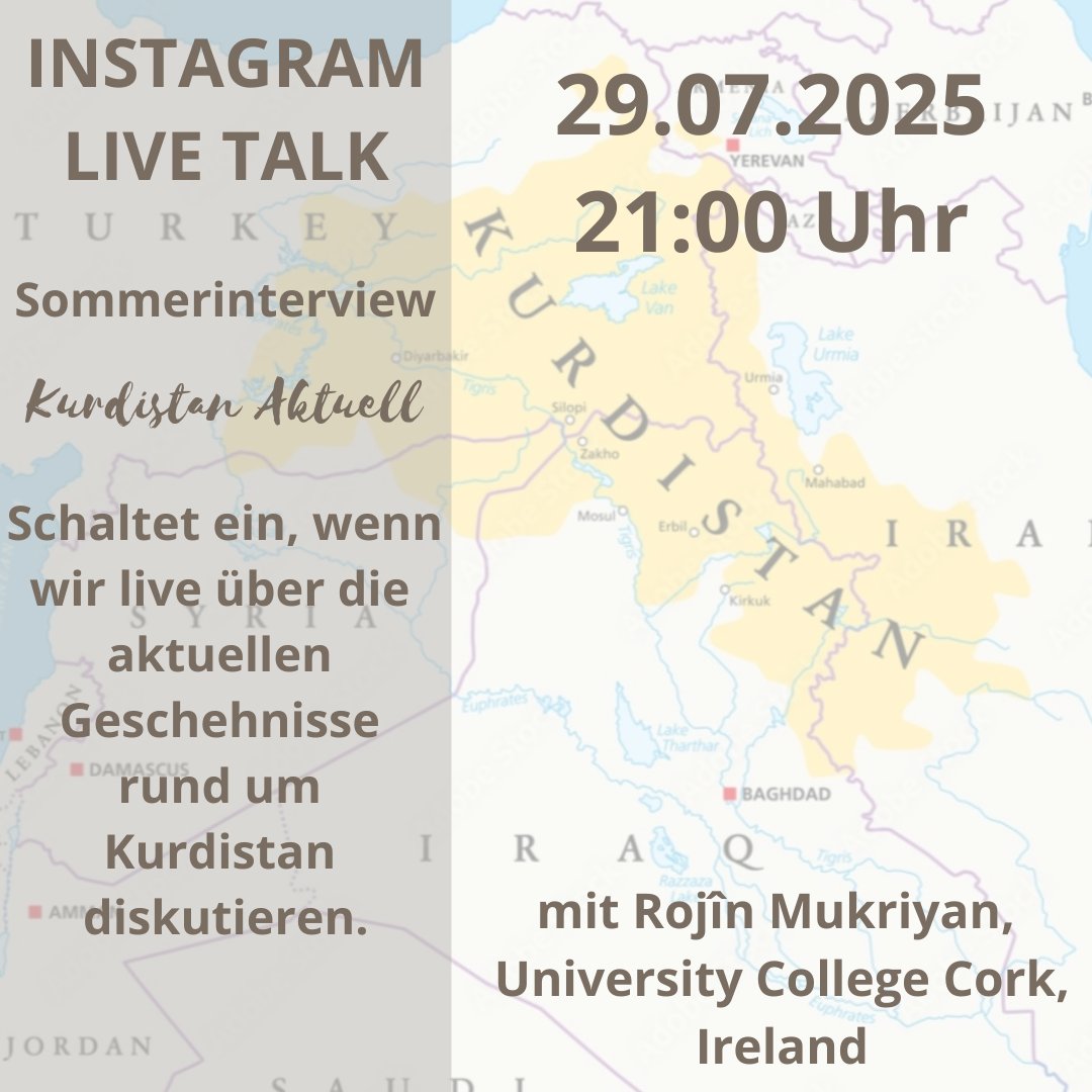 KurdAkad's tweet image. 2. Sommerinterview unserer Reihe 'Kurdistan Aktuell' auf Instagram
🗓 29.07.2025
⏰ 21.00 Uhr
🌍 Instagram: kurdakad
🎙 @RojinMukriyan, University College Cork, Irland
📋 Entwicklungen in Rojhilat & Iran