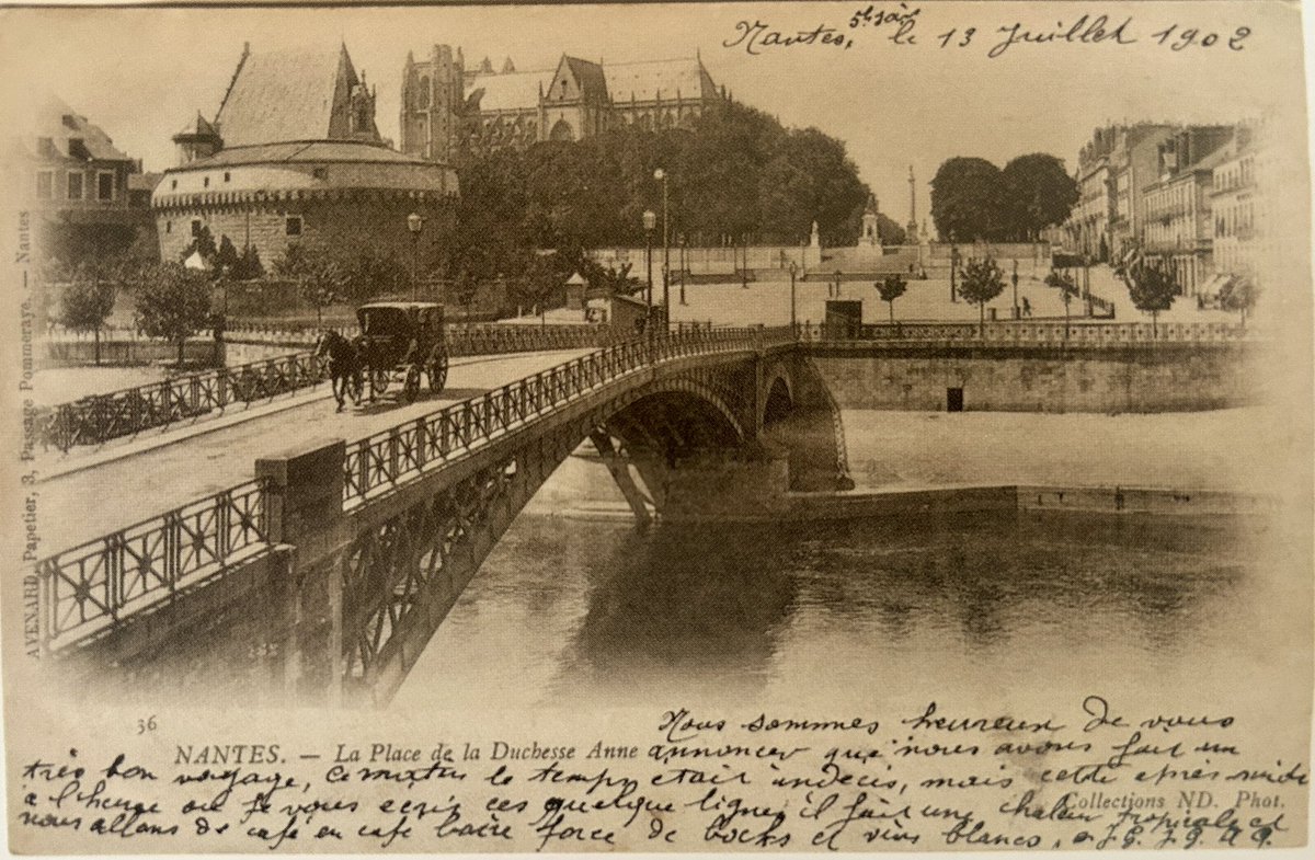 #Nantes, le pont de la Rotonde et le château des ducs de #Bretagne carte postale ayant voyagé 🧳 en 1902