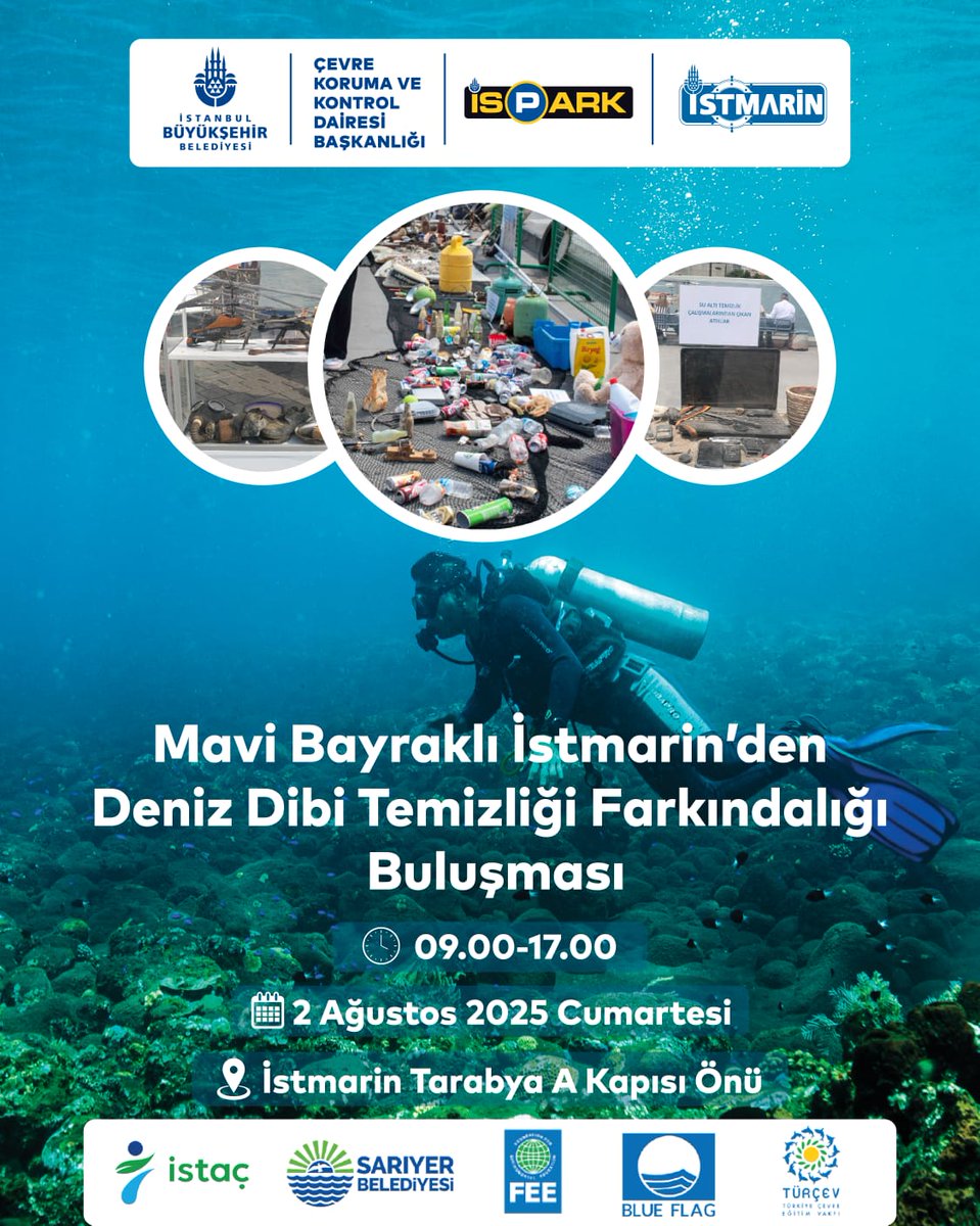 📢 Denizler Bizim Geleceğimiz!

Denizlerimizi kirleten atıklara karşı harekete geçiyoruz.
Deniz Dip Temizliği etkinliğimizde sen de yerini al! 🌍💪
📍 Dr. Sadık Ahmet Parkı (İstmarin Tarabya A Kapısı Önü)
*Marmara Denizi ve İstanbul Boğazı’ndan çıkartılan atıklar sergilenecektir.