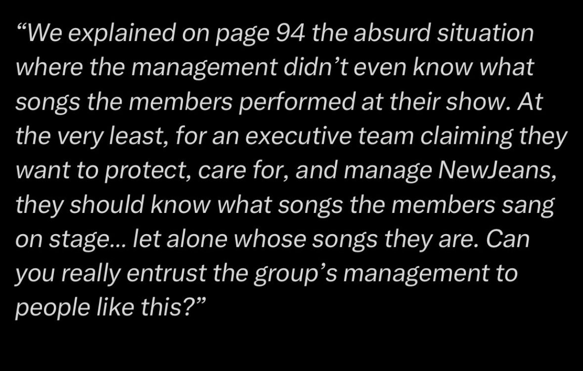 Ador couldn’t name the tracks NewJeans performed on stage when asked in court 

The lack of knowledge shows how drastic the change in management was after removing the original creative team and the creator of NewJeans themselves through a illegal audit