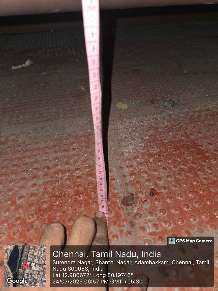 Reclaim Chennai streets (@reclaimchennai) on Twitter photo Vanakkam <a href="/MtcChennai/">MTC Chennai</a> <a href="/chennaicorp/">Greater Chennai Corporation</a> <a href="/CumtaOfficial/">CUMTA | Transport Authority</a>
The built-in bench of the steel shelter seat height should be 40 cm (1.3 feet) above the ground, but it is just 28 cm ± 2 cm at Surendra Nagar bus stop, Adambakkam.
Patrons are forced to squat while waiting for bus. Please fix. Vanakkam <a href="/MtcChennai/">MTC Chennai</a> <a href="/chennaicorp/">Greater Chennai Corporation</a> <a href="/CumtaOfficial/">CUMTA | Transport Authority</a>
The built-in bench of the steel shelter seat height should be 40 cm (1.3 feet) above the ground, but it is just 28 cm ± 2 cm at Surendra Nagar bus stop, Adambakkam.
Patrons are forced to squat while waiting for bus. Please fix.