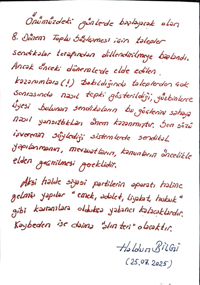 Memuru temsil ettiğini iddia eden yapıların sonucu zaten belli olan sözleşme sonrası gösterecekleri demokratik tepkileri gerçekten merak ediyorum. Kötü bir film 8 kere izlenmez.
#TopluSözleşme2025