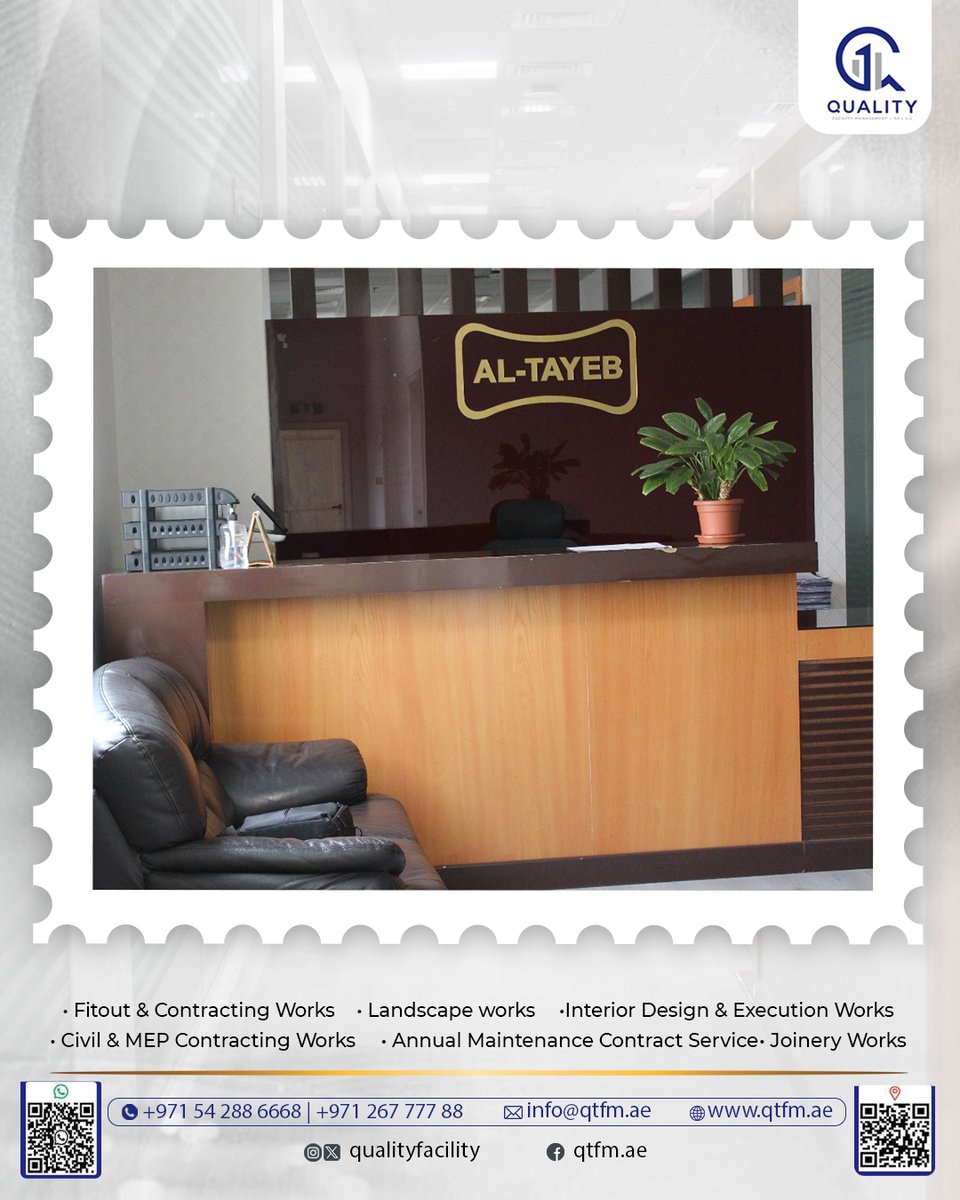 quality_facilit's tweet image. Proudly Showcasing Our Latest Office Renovation Project!

 For More details: 
☎️ +971 26777788  +971 542886668
🌐 qtfm.ae
 ✉️ info@qtfm.ae

#QTFM #QualityFacilityManagement #OfficeRenovation #DubaiProjects #InteriorDesign #WorkspaceUpgrade #FitOut
