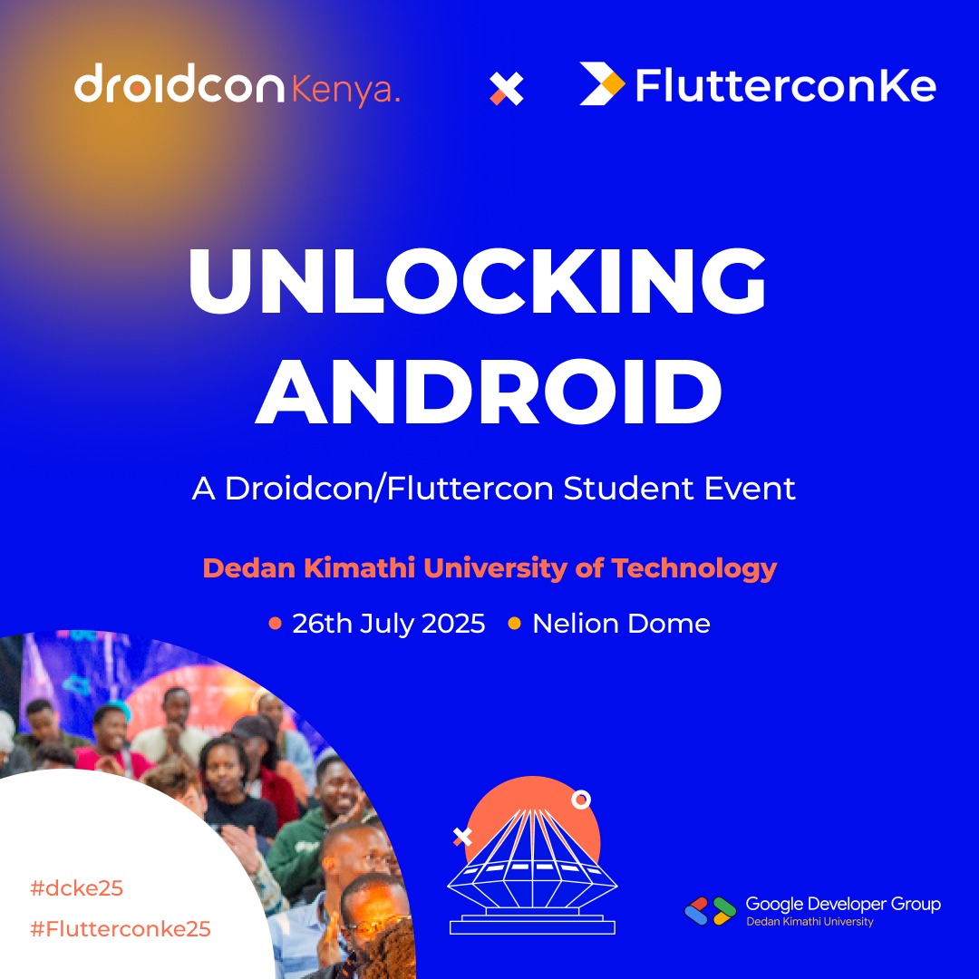 droidconke's tweet image. 🎉 We're heading to Nyeri!
We’re excited to be collaborating with @DeKUTkenya for an epic community engagement: Unlocking Android! 🚀
📍 Nelion Dome
📅 26th July 2025
🕘 9:30 AM – 2:00 PM
📣 Let’s talk Android, Flutter & all things dev!
See you there!🔥
#AndroidDev #Flutter