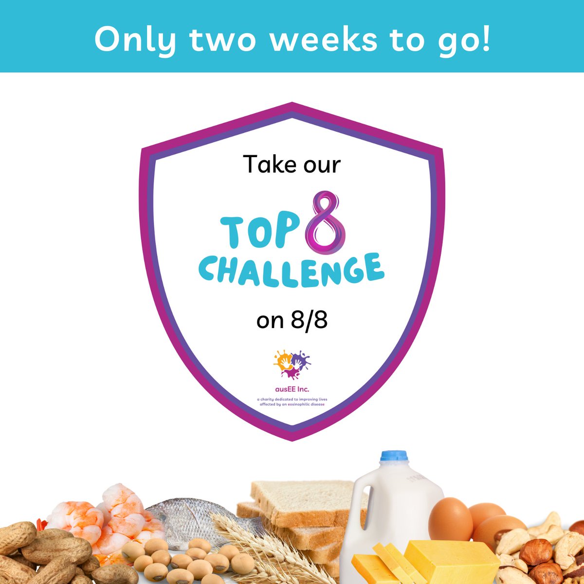 #Top8Challenge Day is just 2 weeks away!
Taking place on Friday, 8 August, this is ausEE’s biggest annual fundraiser—and it’s what helps make research into eosinophilic diseases possible.
Please help us hit our $18,000 goal by registering now at top8challenge.com.