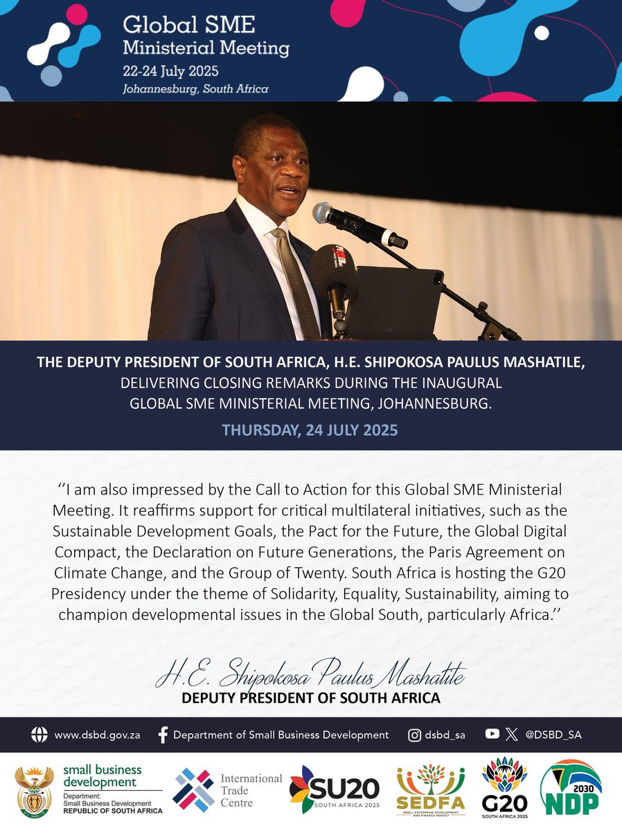 nmuffuh's tweet image. SMEs are the heartbeat of inclusive growth. Let’s amplify their voices &amp;amp; unlock their potential for #SDGs, #Agenda2063 &amp;amp; #Vision2030. 

Welcomed participants and moderated the opening of the first-ever #GlobalSME Ministerial with @ITCnews &amp;amp; @DSBD_SA.

#SMEMinisterial2025 #UNinSA