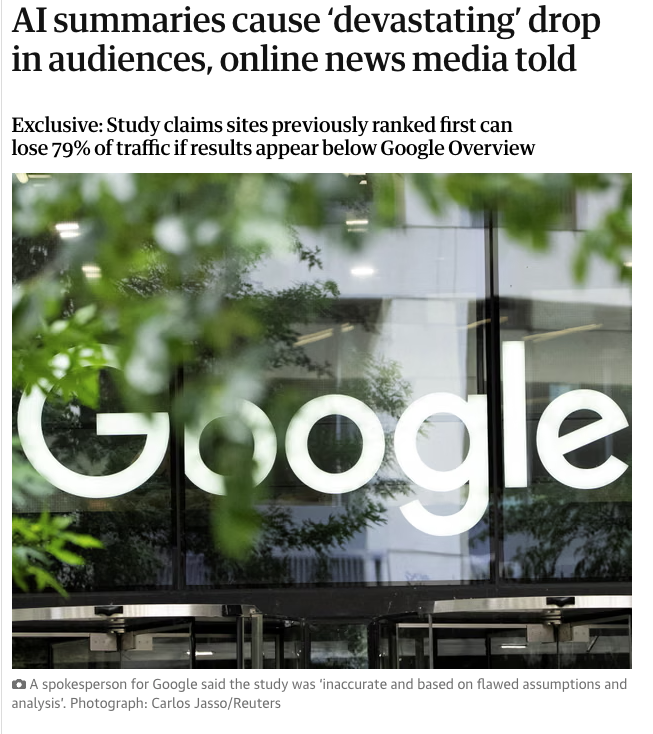 AuerDirk's tweet image. The real question is whether consumers value AI overviews in their search results.
My personal experience (and the studies cited in the piece) suggests the answer is a clear yes.
Perhaps the problem is not Google or AI, but traditional media's aging business model...