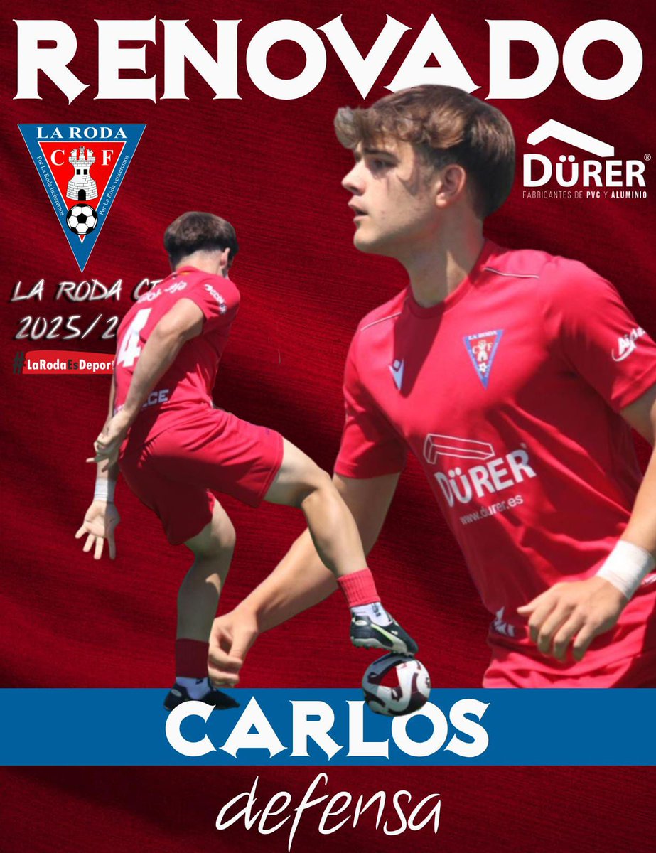 La Roda CF (@larodacf) on Twitter photo RENOVACIÓN!!! Carlos seguirá con nosotros una temporada más. Jugador polivalente de corte defensivo, que suma contundencia y seguridad a la zaga. Lleva ya tres años en La Roda CF demostrando humildad, compromiso y mucha calidad.
Vamosss❤️❤️❤️💙💙
<a href="/ventanas_durer/">Durer Ventanas</a> #LaRodaEsDeporte RENOVACIÓN!!! Carlos seguirá con nosotros una temporada más. Jugador polivalente de corte defensivo, que suma contundencia y seguridad a la zaga. Lleva ya tres años en La Roda CF demostrando humildad, compromiso y mucha calidad.
Vamosss❤️❤️❤️💙💙
<a href="/ventanas_durer/">Durer Ventanas</a> #LaRodaEsDeporte