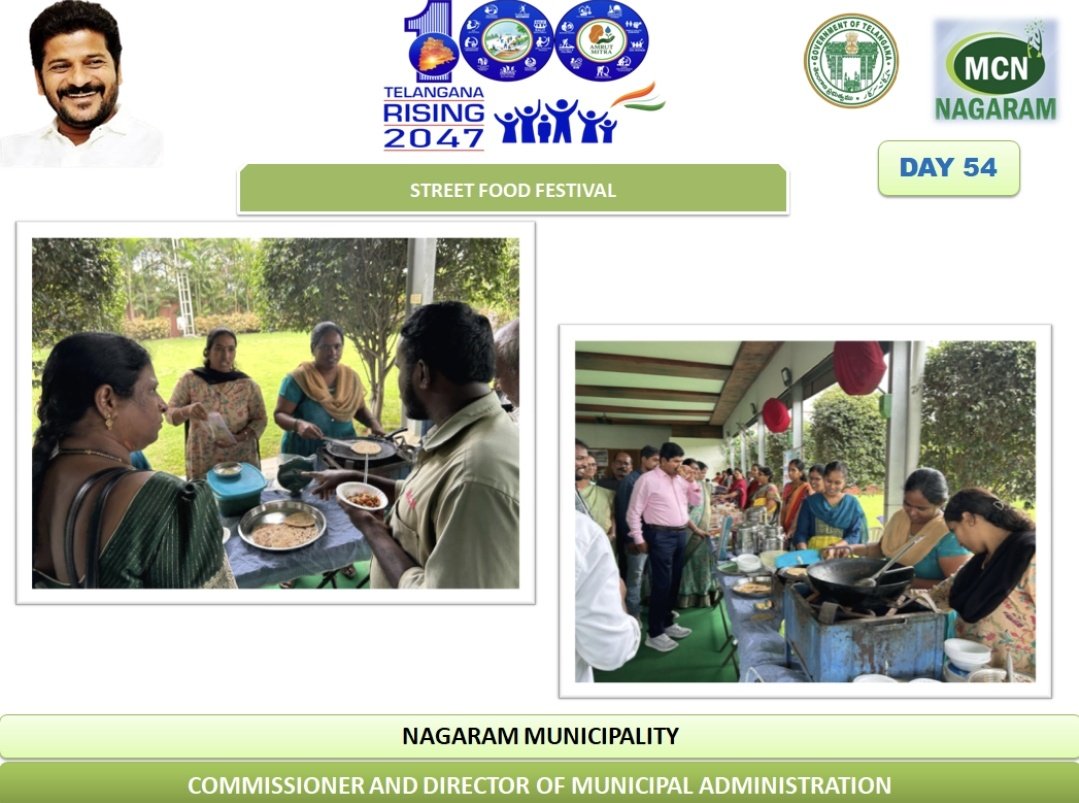 nagaram_mcpl's tweet image. Day 54
Street Food Festival showcased diverse dishes by SHG women, highlighting their culinary talents and promoting their local entrepreneurial initiatives.
#TelanganaRising
#OkaMarpu_AbhivrudhikiMalupu
#TG100DaysActionPlan